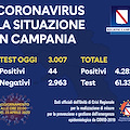 Covid, i dati (confortanti) della sera: 3007 tamponi in Campania, "solo" 44 i nuovi positivi