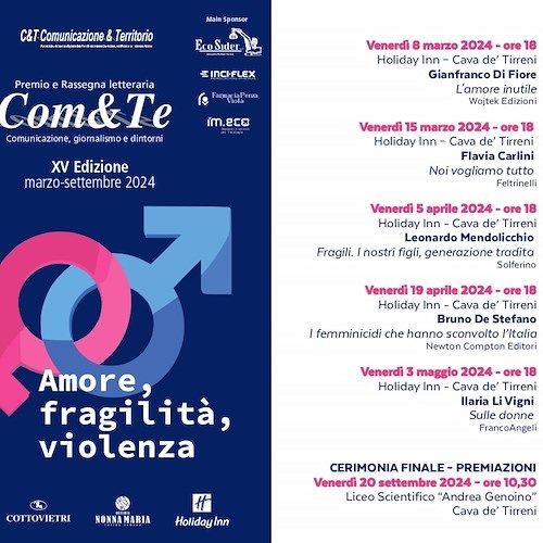 Cava de’ Tirreni, 8 marzo la XV edizione della rassegna letteraria Premio Com&Te