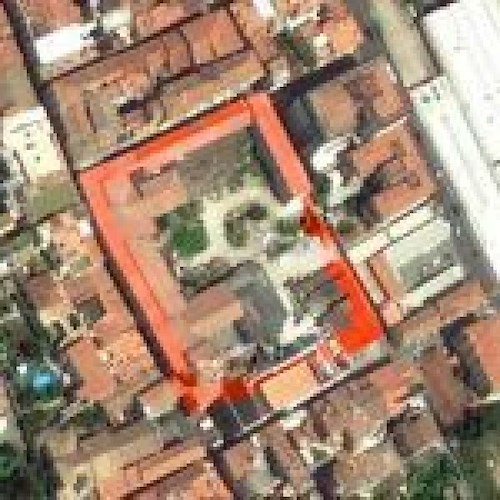 Veduta aerea del Complesso di San Giovanni (in rosso il perimetro)